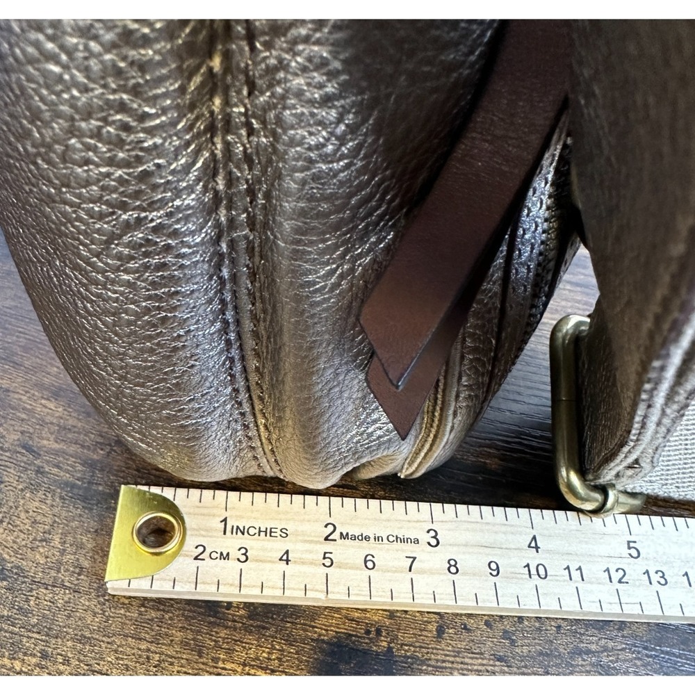 Fossil Metallic Bronze Pebbled Leather Utility Crossbody Bag Multi Pocket Large - Picture 7 of 16